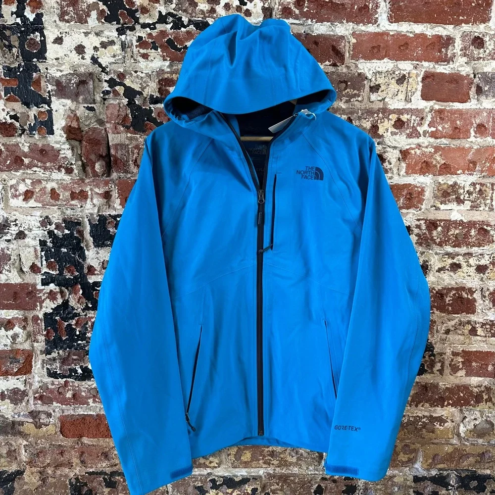 The North Face Apex Flex Gore Tex Jacket Mens Small Blue Outdoors Hood Full Zip
